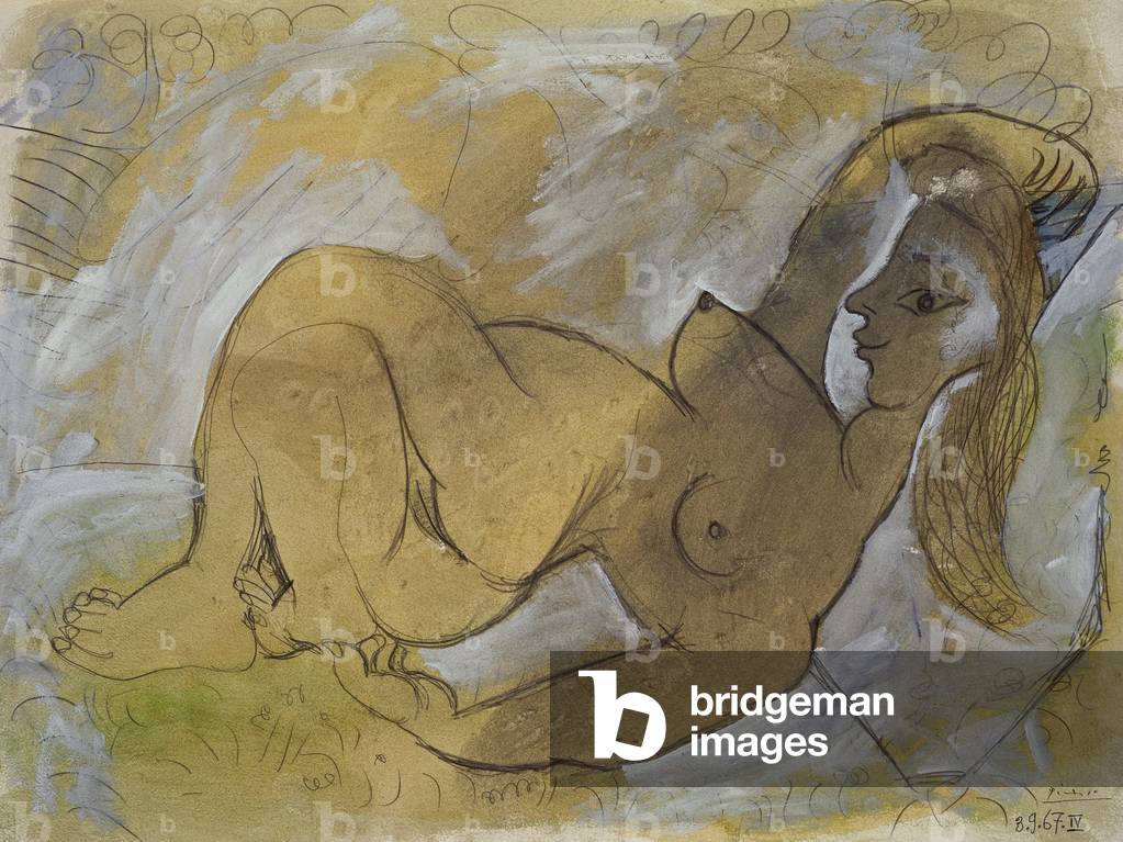 Nudo femminile reclinato, 1967 (gouache, acquerello e matita su carta)