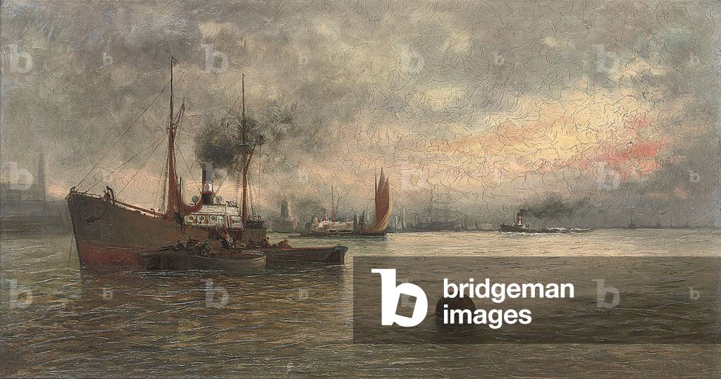 Unloading Cargo in a Harbour, 1871 (oil on canvas)