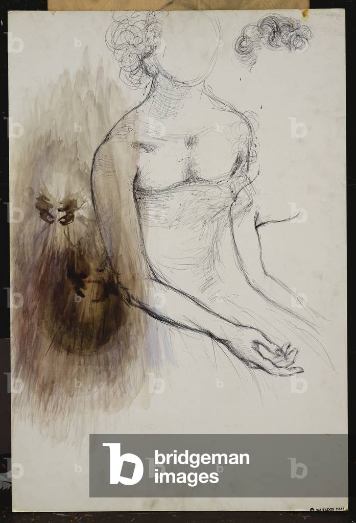 Sitzende Frau, 1982 (mit schwarzem Kugelschreiber auf Karte)