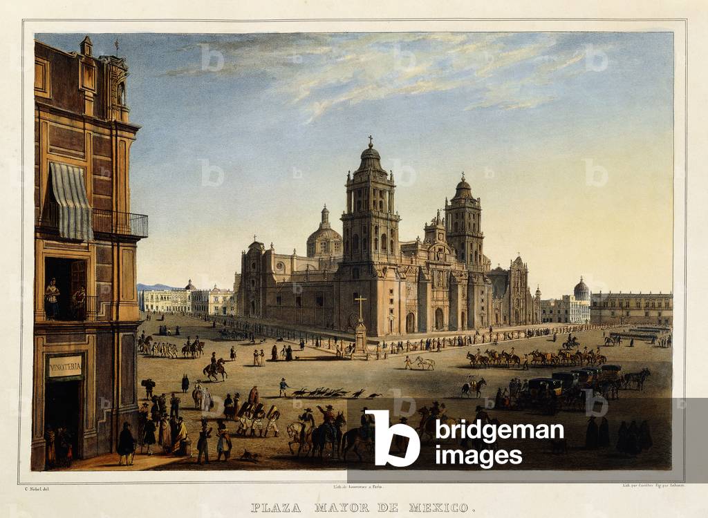 Plaza Mayor, Mexico, c.1839 (colour lithograph)