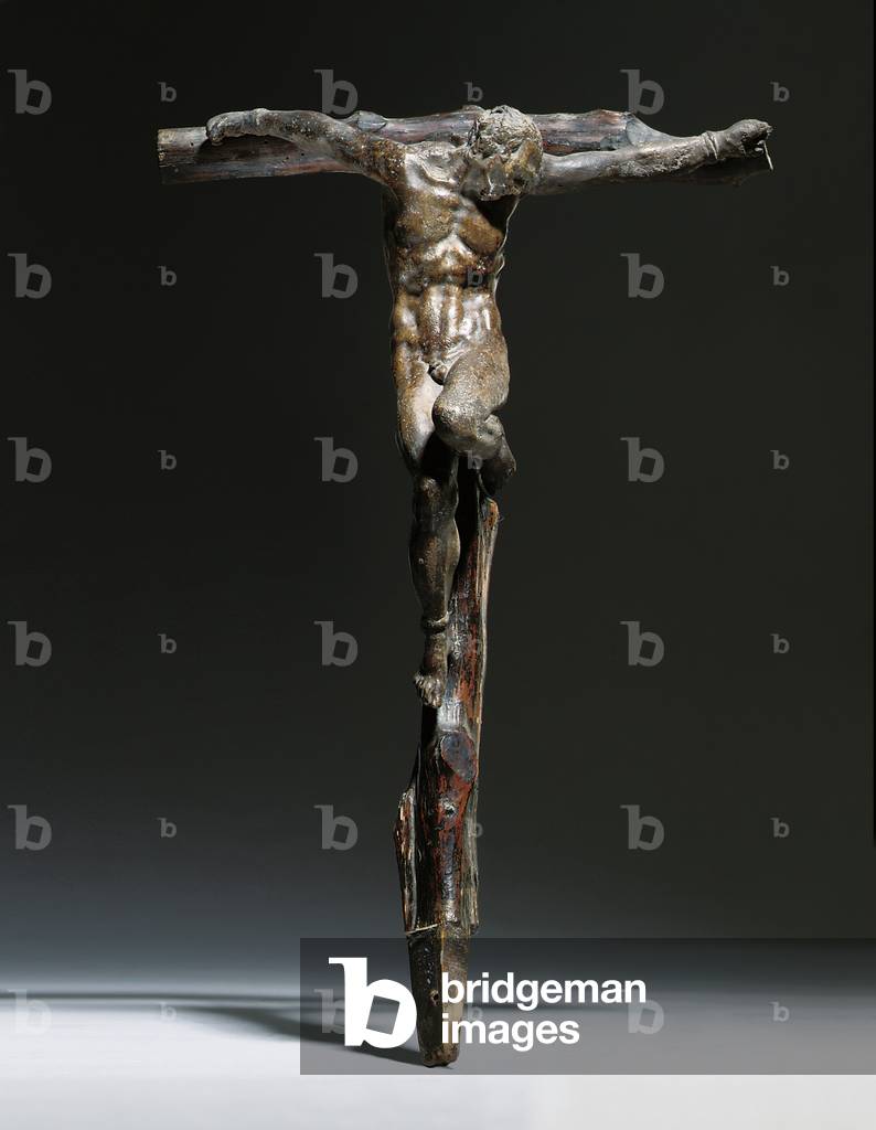 Crucifixion group of Christ, the Good Thief and the Bad Thief (terracotta & wood) (see also 1604904 and 1605015)