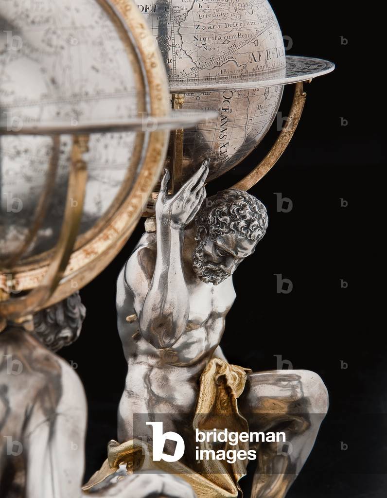 Two exceptional terrestrial and celestial globes, supported by Hercules and Atlas, Augsburg, 1697-99 (silver & silver-gilt)
