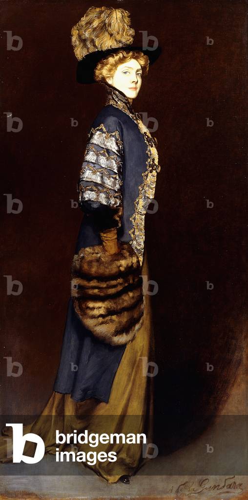 An Elegant Lady with a Fur Muff (oil on canvas)