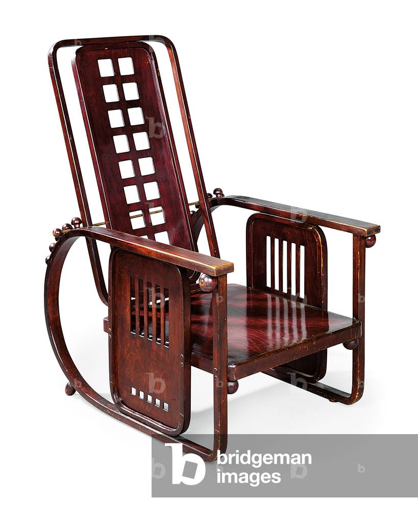 Sitzmaschine, adjustable lounge chair, produced by J. & J. Kohn, 1908 (stained bentwood, plywood & brass) (see also 441564)