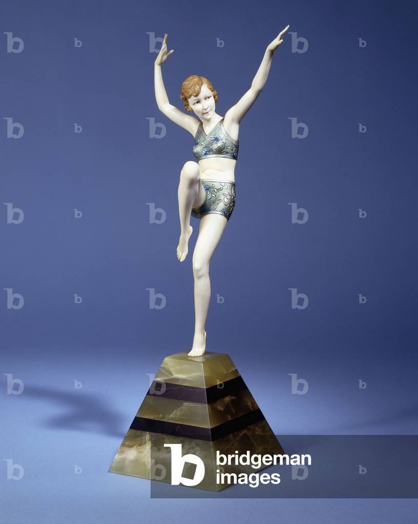 Beach Dancer, c.1935 (ronze and ivory, cold painted patina, green and black onyx base)