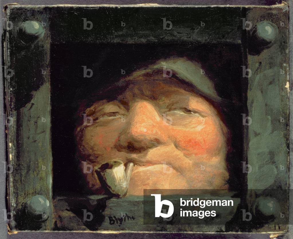 Old Man Peering from Jail, Crime and Punishment (oil on canvas)