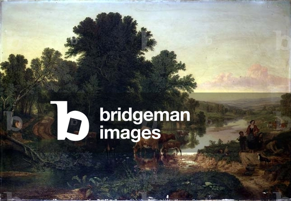 Wooded River Landscape with Cattle Watering