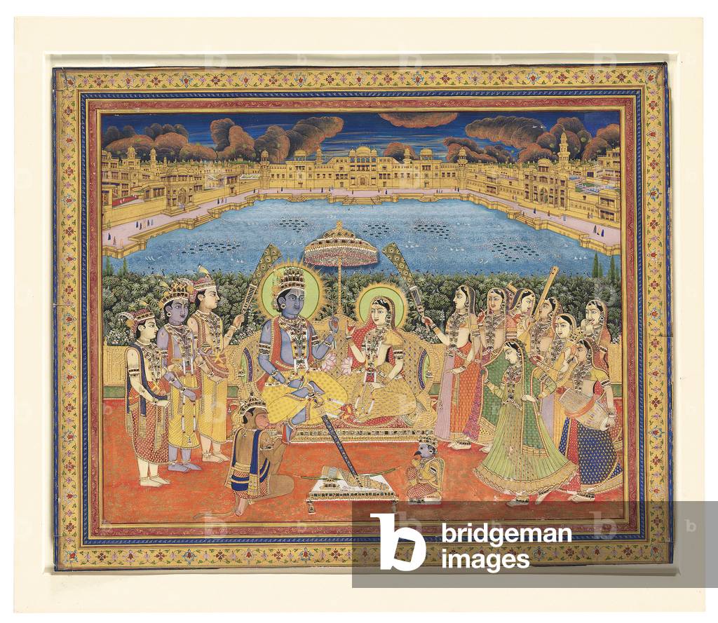 A painting of Rama and Sita, India, Jaipur, c.1800 (opaque pigments, gold, mica & beads on paper)