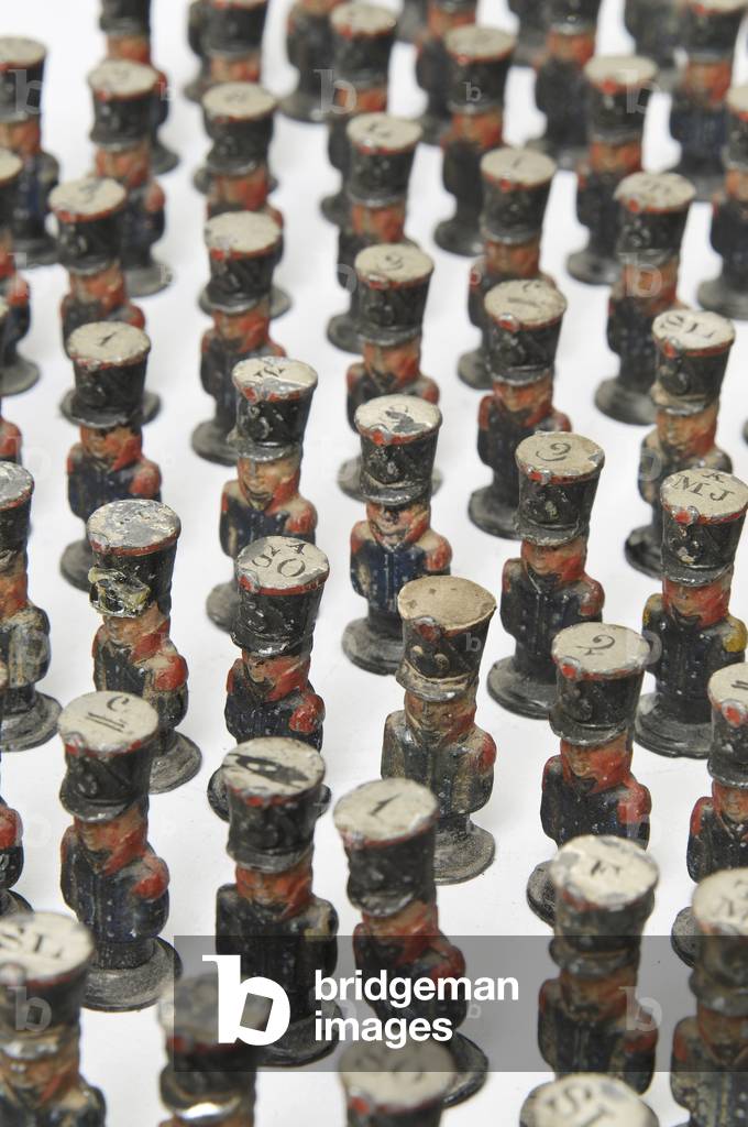 Large group of toy soldiers or campaign map-markers in the form of French infantry, c.1810-14 (painted wood) (see also 2921969)