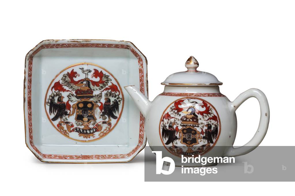 Armorial teapot, cover and stand, c.1720 (ceramic)