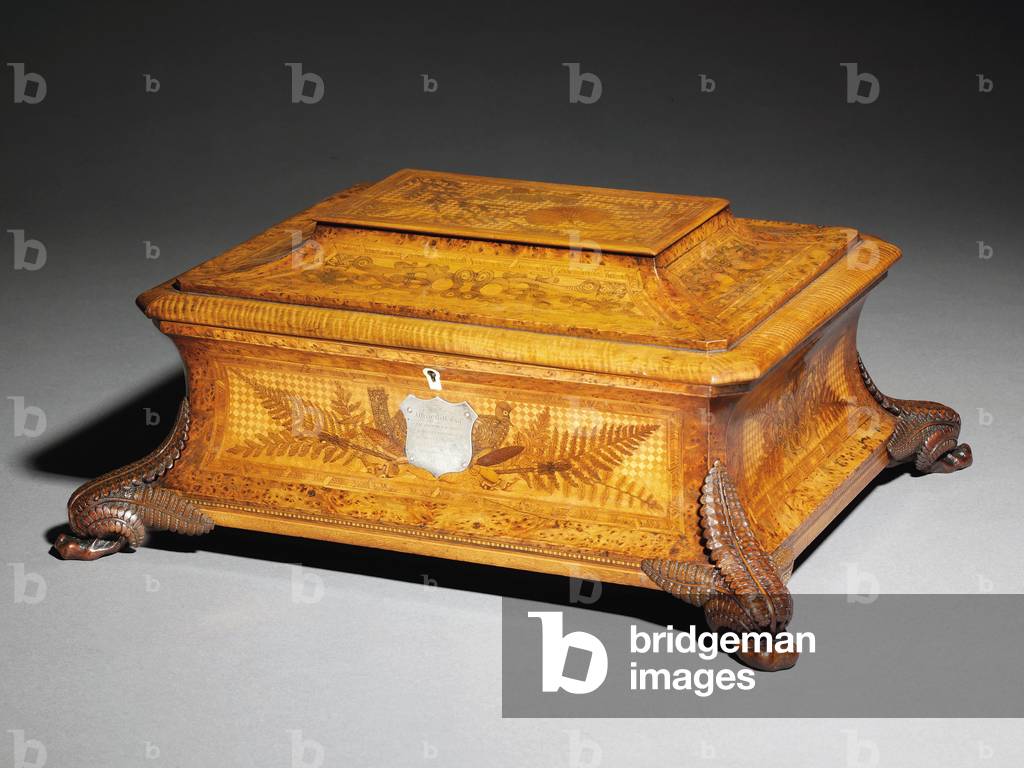 Large presentation marquetry casket, c.1885 (wood)