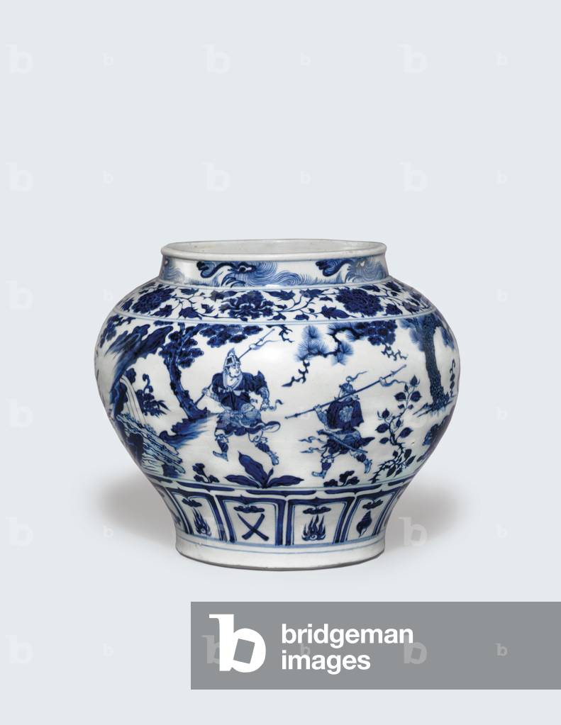 An exceptionally rare and important blue and white jar, Guan, 14th century (ceramic)
