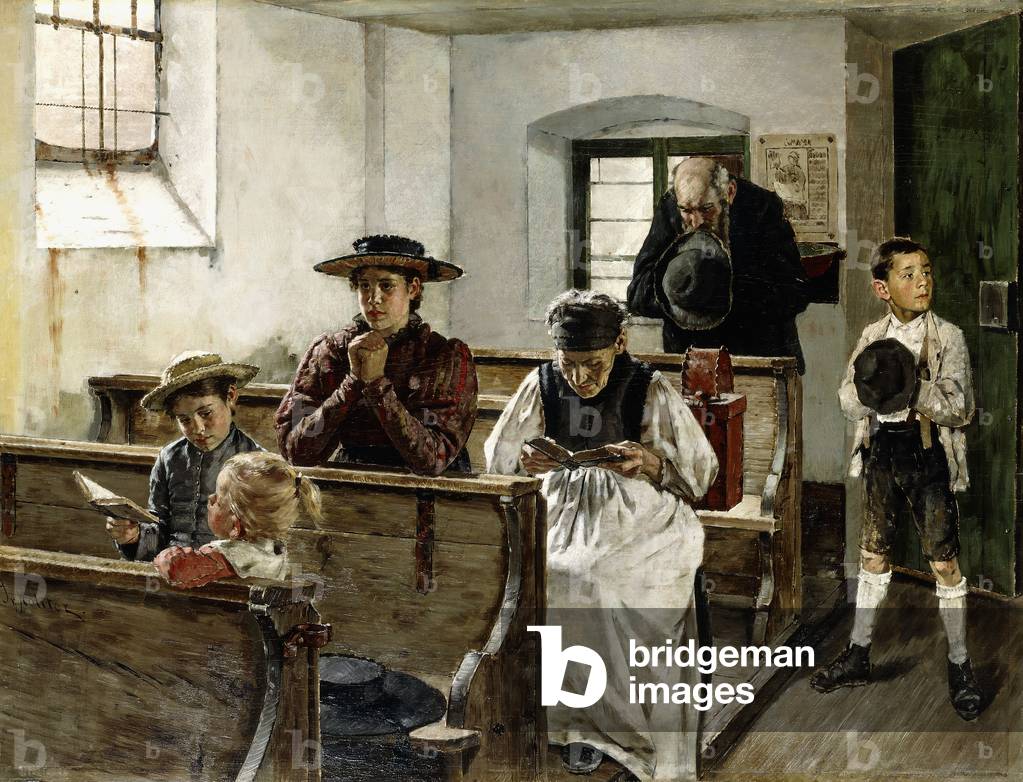 A Family in Prayer (oil on panel)
