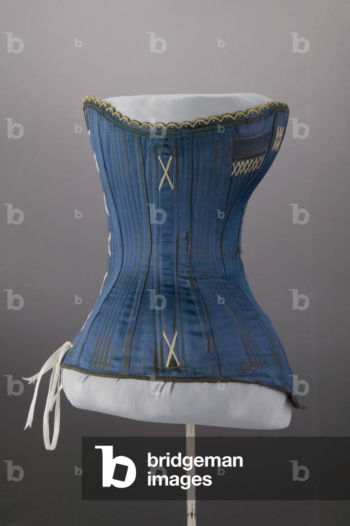 Wedding corset, 1884, Embroidered silk satin, lace, Maker unknown