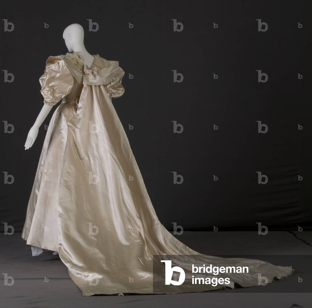 Wedding gown, 1935 (back oblique view), Silk satin, crepe, Holland, Chicago