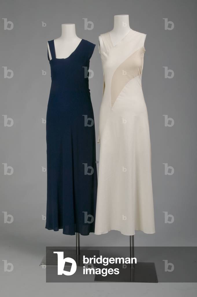Evening dress, 1934, with reproduction showing contruction method (front view), Silk bouclé crepe, Charles James, U.S.A.