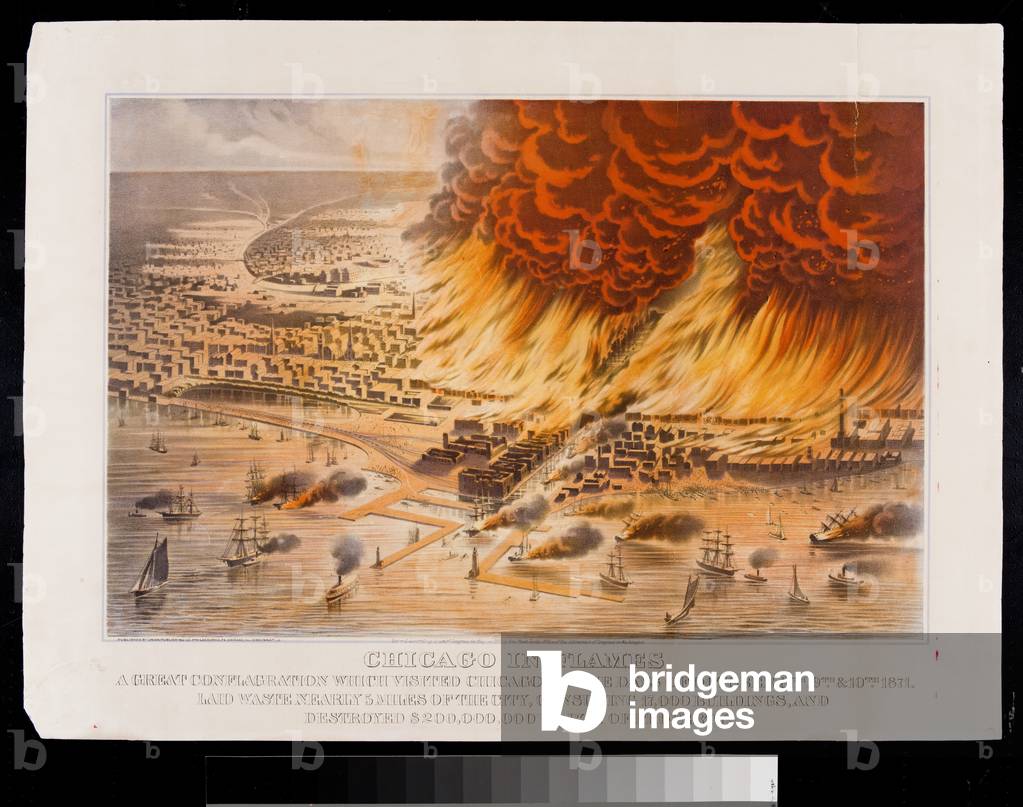 Chicago in Flames, 1871 (colour litho)