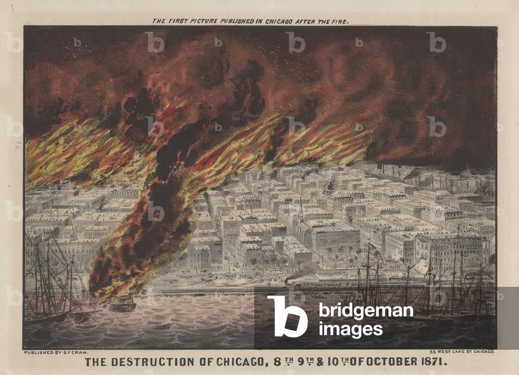 The Destruction of Chicago, 8th, 9th and 10th October 1871, 1871 (colour litho)