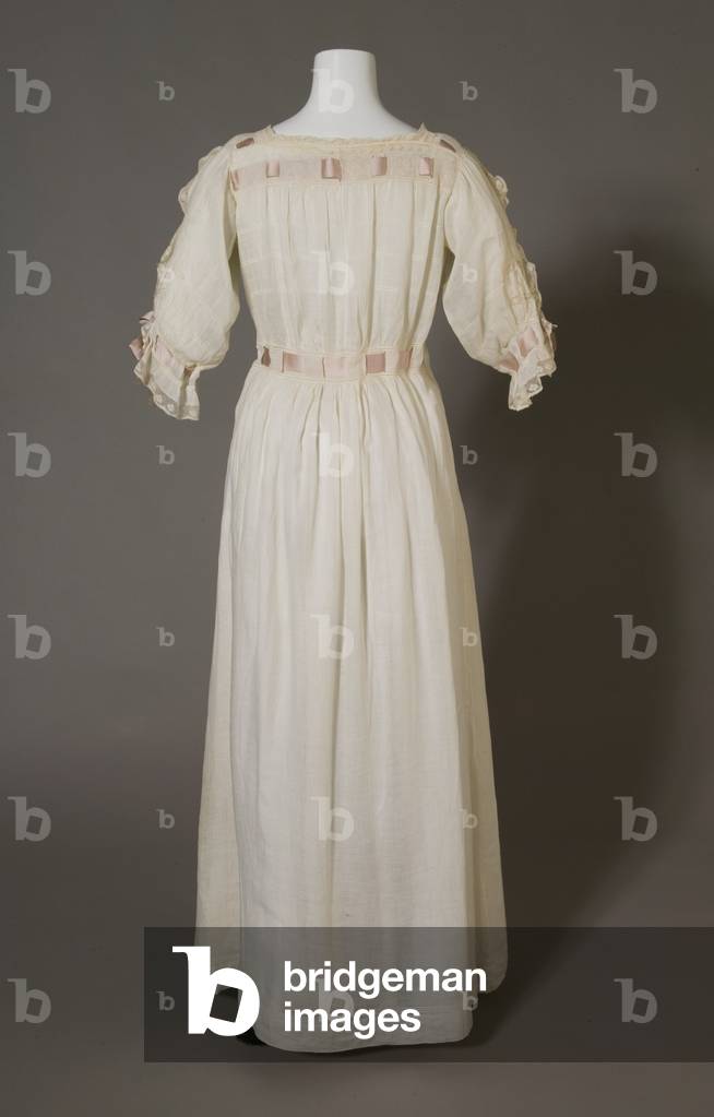 Bertha Palmer's nightgown, c.1880, White cotton, lace, embroidery, and silk ribbon.
