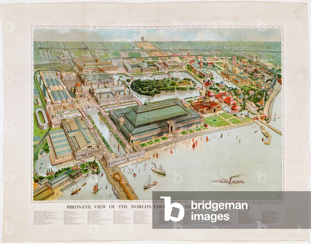 Bird's-eye view of the World's Columbian Exposition, Chicago, Illinois, 1893 (colour litho)