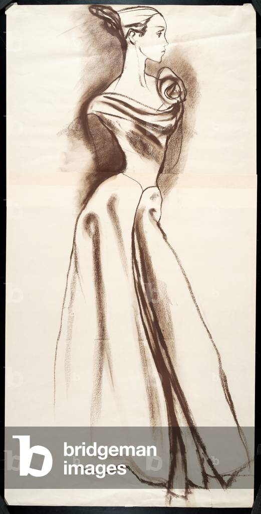 Evening dress with rose on left shoulder