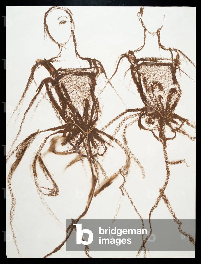 Evening dress with shoulder straps and cinched waist