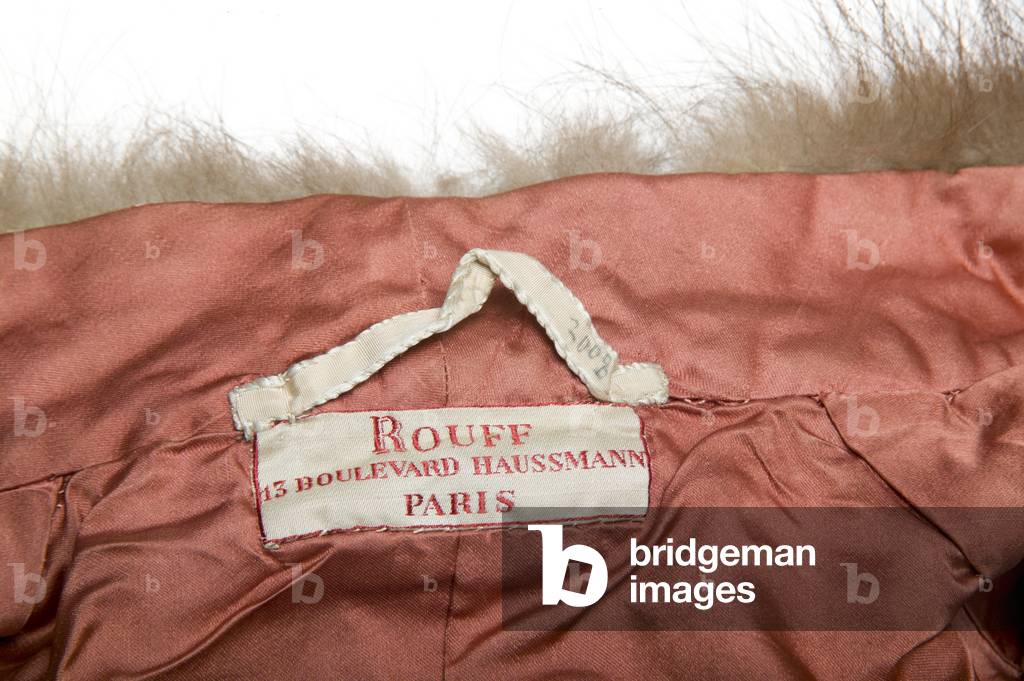 House of Rouff maker label from inside evening coat, 1889, Rouff, Paris