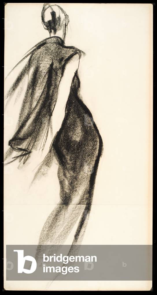 Evening dress with draped demi-cape