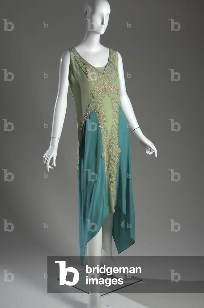 Evening dress, c.1928, Silk charmeuse, pearl, metallic thread, and brooch, Callot Soeurs, France