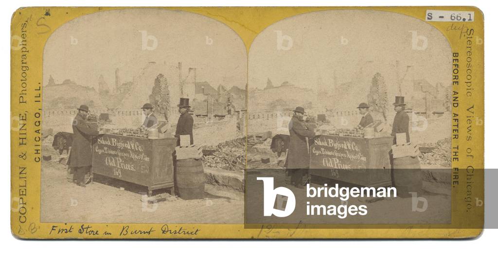 First Store in the Burnt District, 1871 (b/w photo)