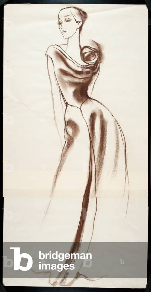 Evening dress with rose on left shoulder