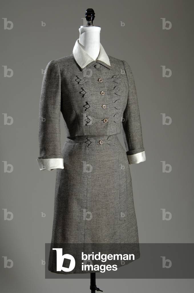 Ensemble, 1958 (front oblique view), Wool tweed, silk organdy, Mainbocher, France
