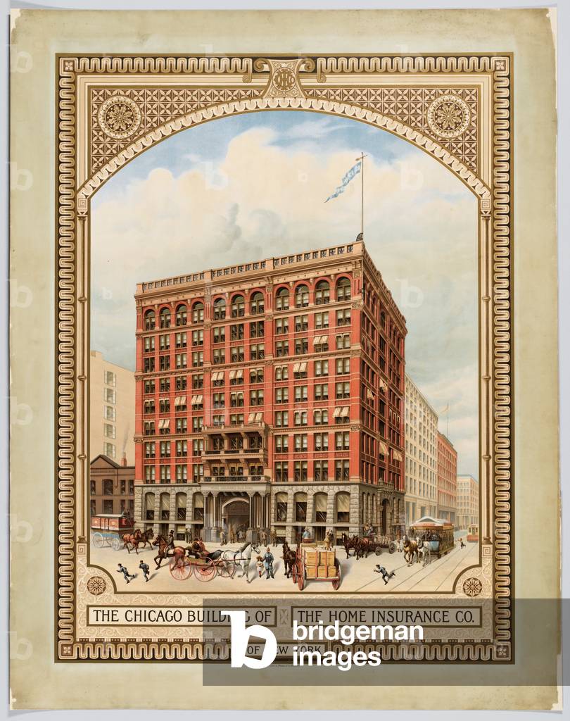 Lithograph of the Home Insurance Building, 1891 (colour litho)