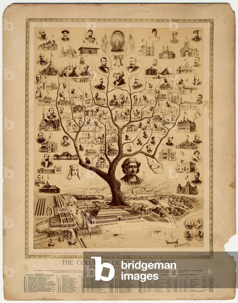 Broadside titled The Columbus Genealogical Tree from the World's Columbian Exposition