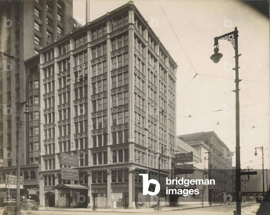 View of Woods Theatre at 54 W. Randolph St., Chicago, c.1900 (b/w photo)