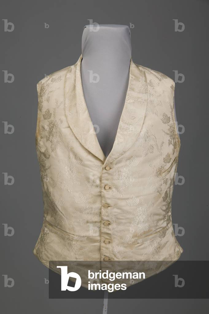 Vest, 1865 (front view), Silk satin brocade, Maker unknown