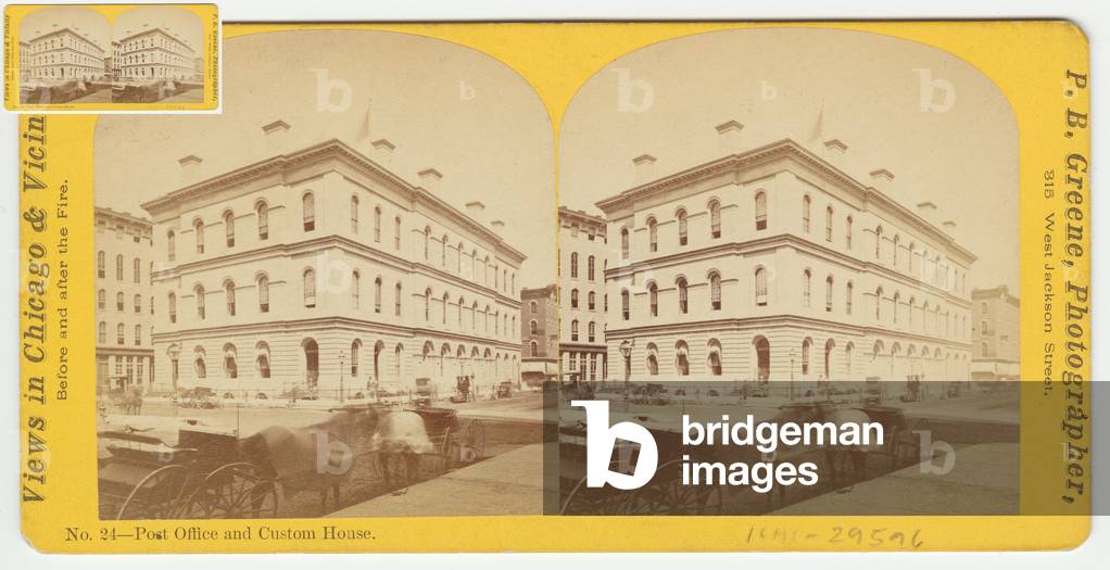 Stereograph of the Post Office and Custom House before the Chicago Fire of 1871, 1871 (b/w photo on card mount)