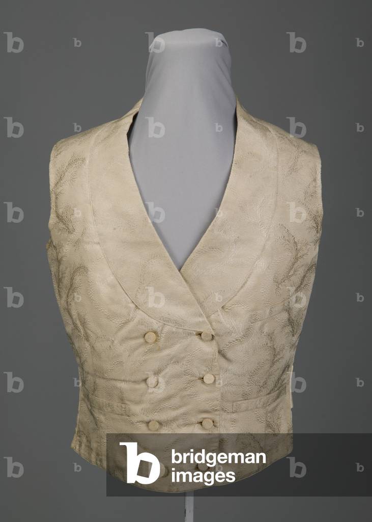 Wedding vest, 1854 (front view), Silk jacquard, linen, Maker unknown