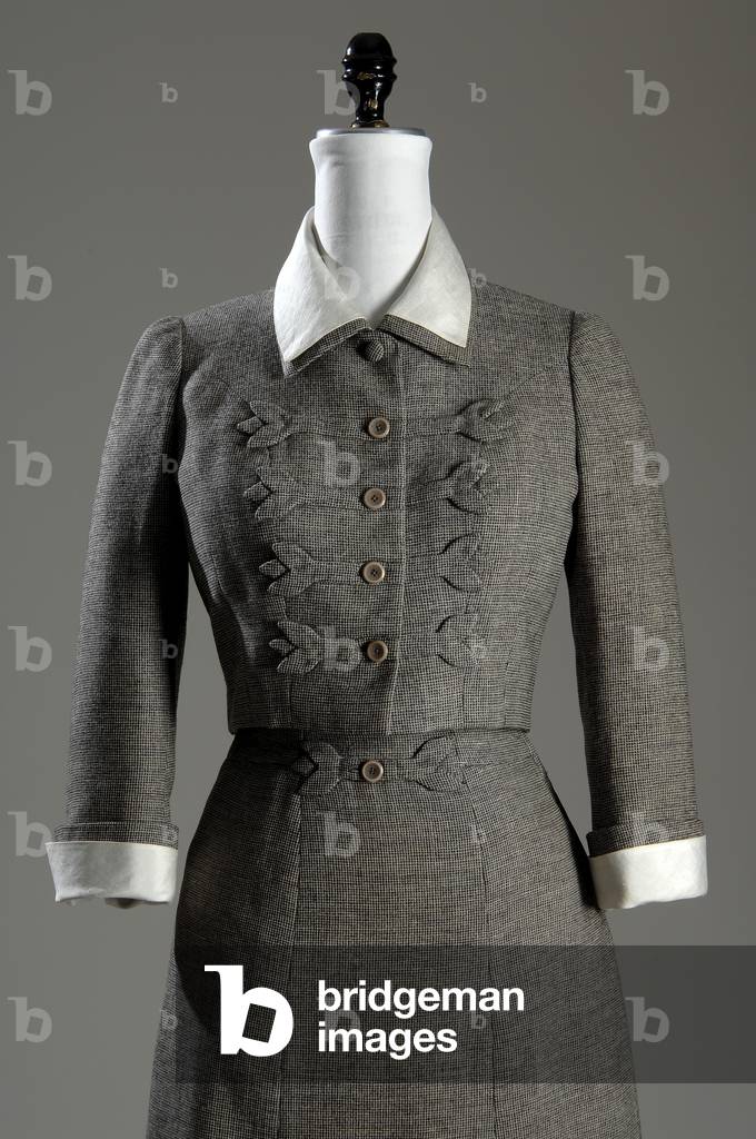 Ensemble, 1958 (partial front view)fr, Wool tweed, silk organdy, Mainbocher, France