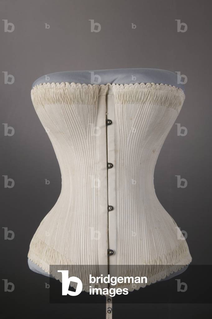 Wedding corset, 1887, Cotton twill, silk thread embroidery, Maker unknown