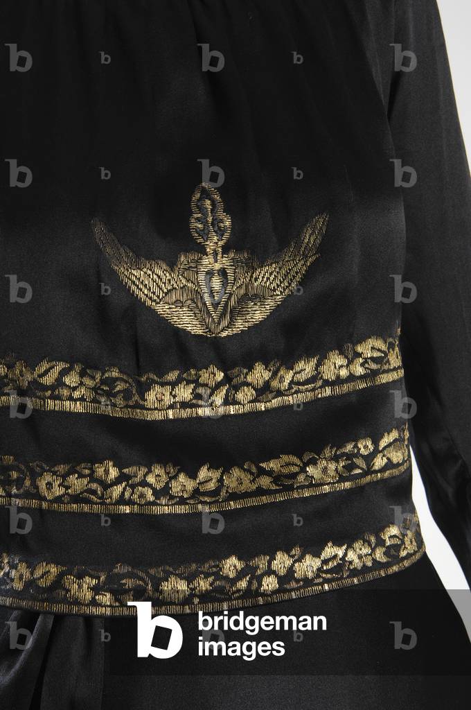 Evening gown, 1930 (front oblique detail view), Callot Soeurs, Silk satin, metallic thread, Made in France,