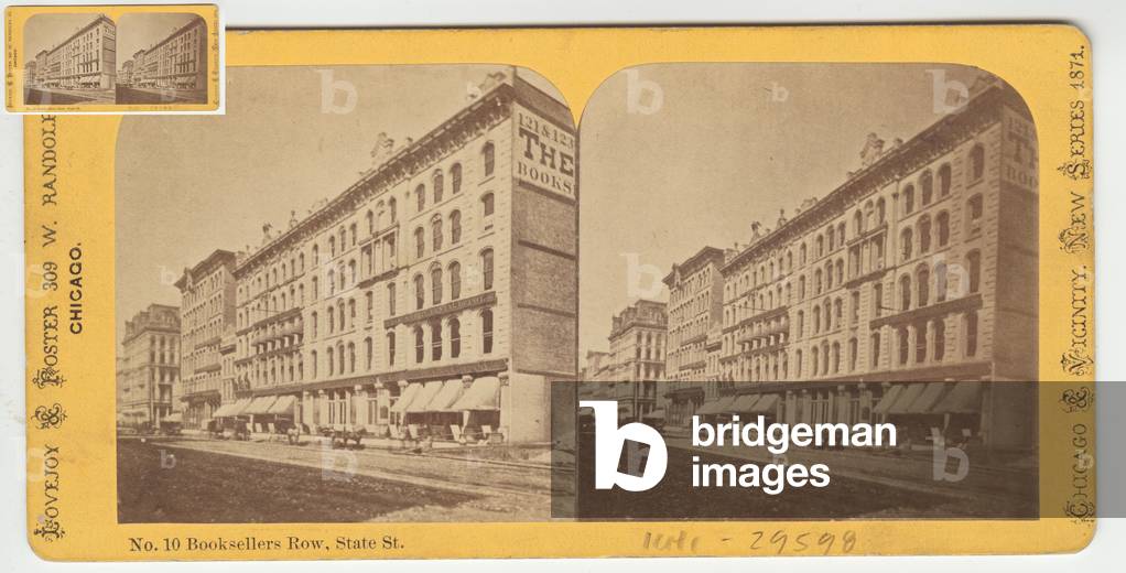 Stereograph of Booksellers Row, Chicago, 1871 (b/w photo on card mount)