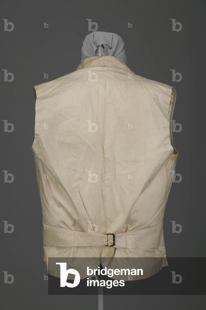 Wedding vest, 1854 (back view), Silk jacquard, linen, Maker unknown