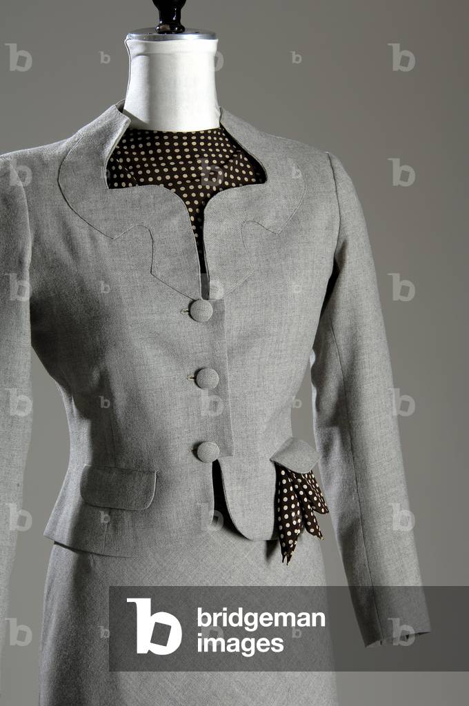 Ensemble, 1937 (front partial view), Wool flannel and printed silk, Mainbocher, France