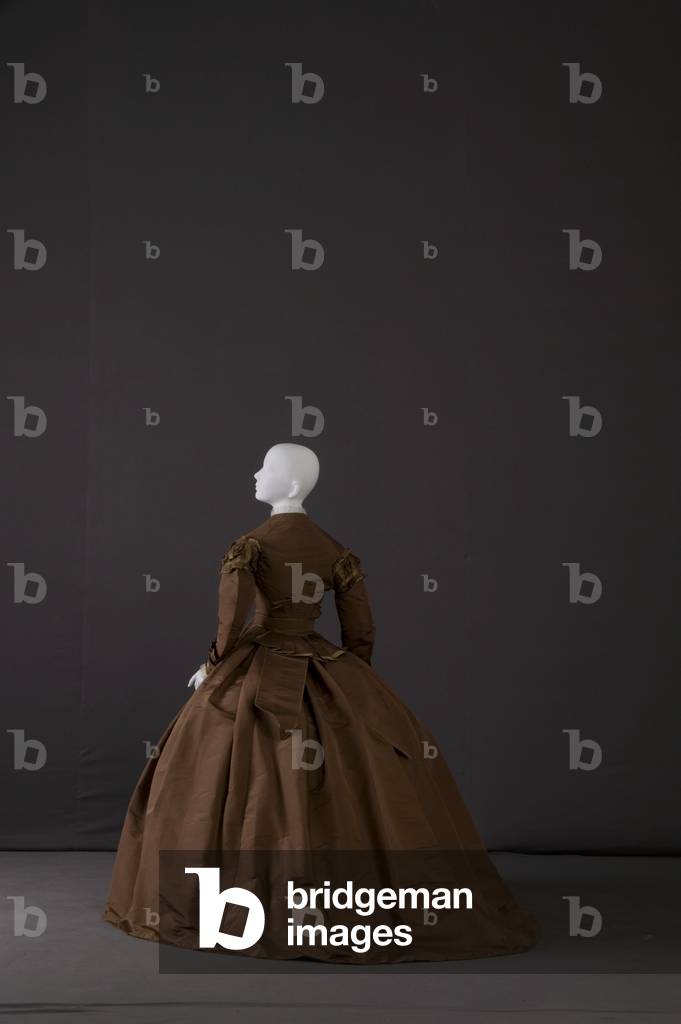 Trousseau dress (back oblique view), 1869, Silk poplin, satin, No label