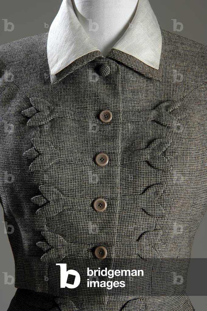 Suit jacket, 1958 (partial front view), Wool tweed, silk organdy, Mainbocher, France