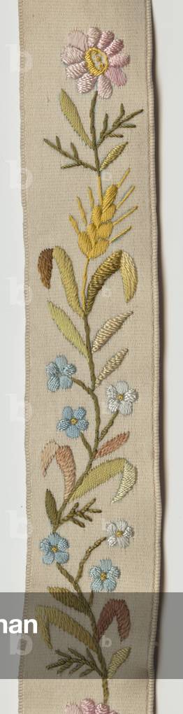 Suspenders, c.1880 (detail view), Emroidered white satin, leather, silver, Maker unknown