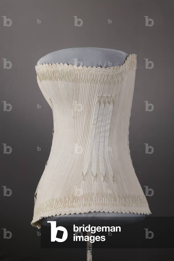 Wedding corset, 1887, Cotton twill, silk thread embroidery, Maker unknown