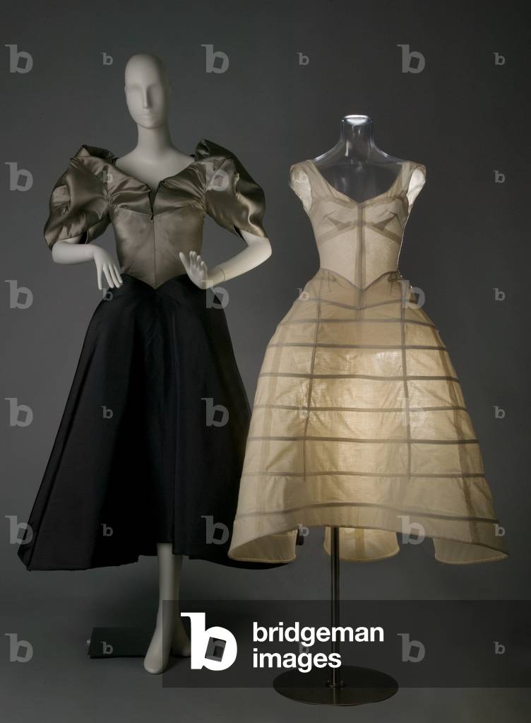 Evening dress, Clover, 1950 (front view, with reproduction showing constructure method), Silk satin, silk taffeta, Charles James, United States
