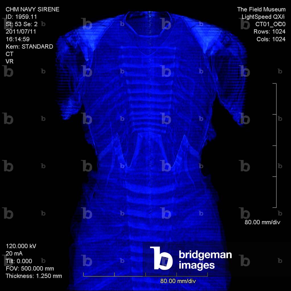 CT scan of La Sirène evening dress, Silk crepe, satin-backed lining, Charles James, U.S.A.